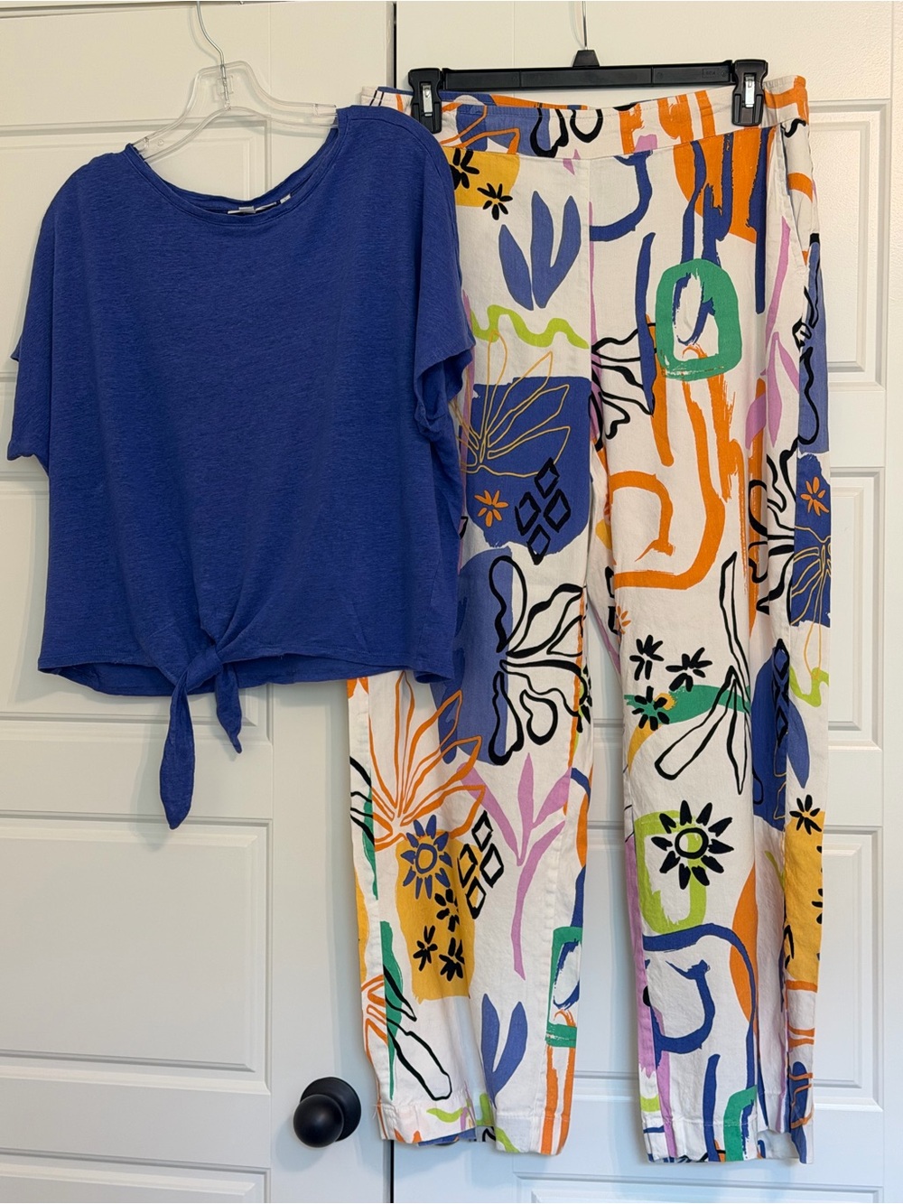 Chico's Blue Knit Crewneck Top and Linen Pants Set
